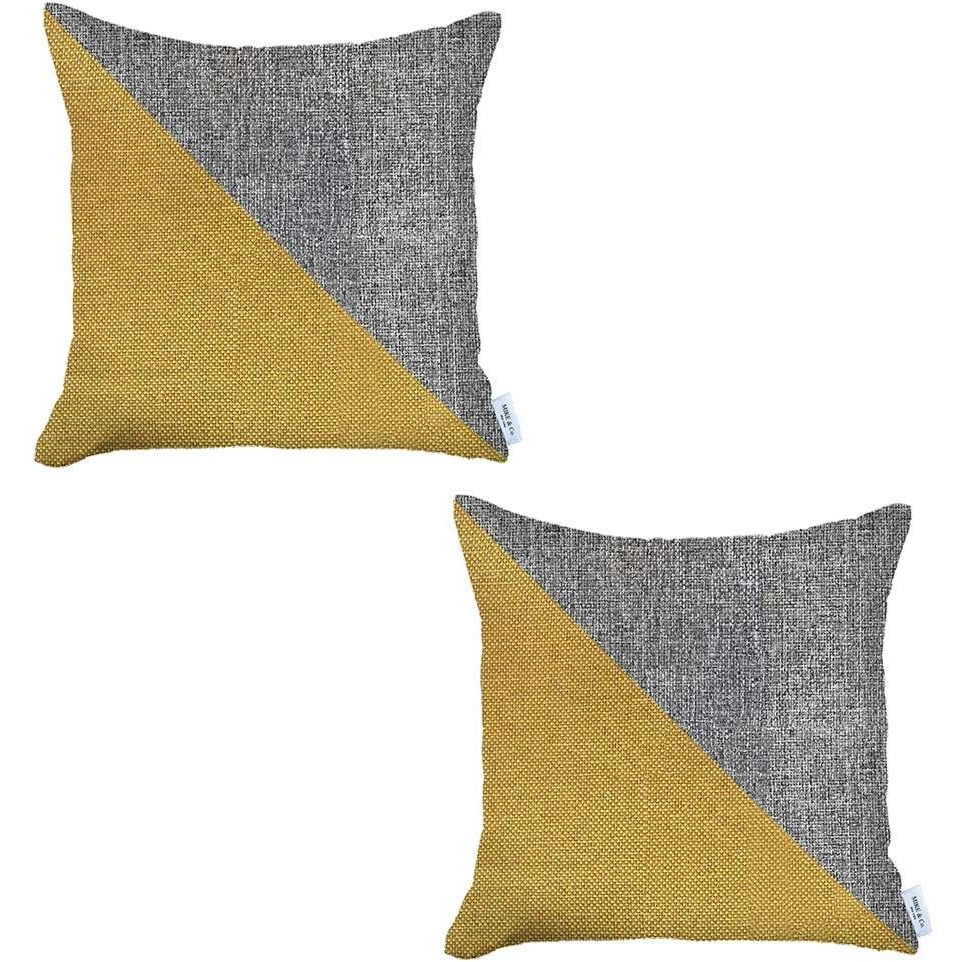 Set Of 2 Gray And Yellow Diagonal Pillow Covers