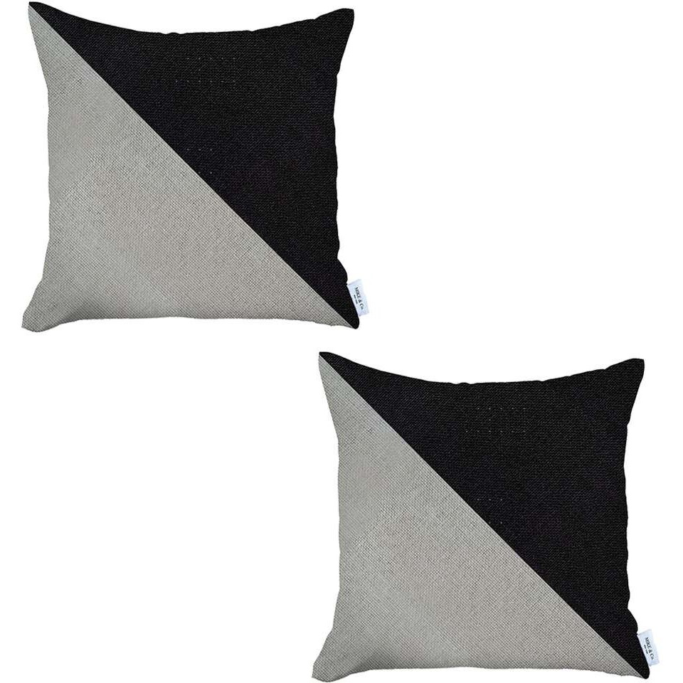 Set Of 2 Black And White Diagonal Pillow Covers