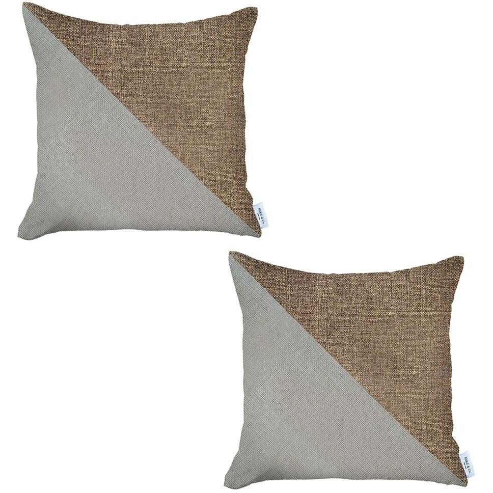 Set Of 2 Brown And White Diagonal Pillow Covers