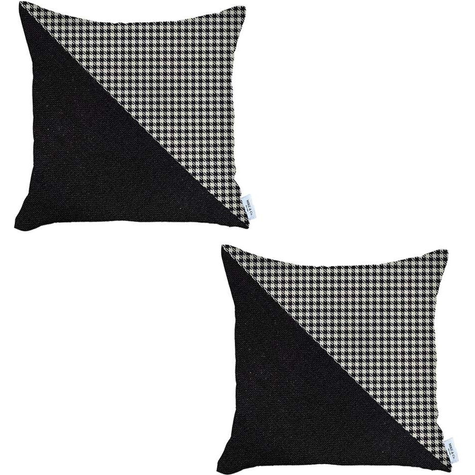 Set Of 2 Black Houndstooth Pillow Covers