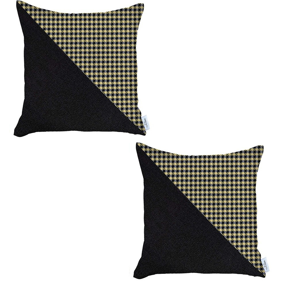 Set Of 2 Yellow Houndstooth Pillow Covers