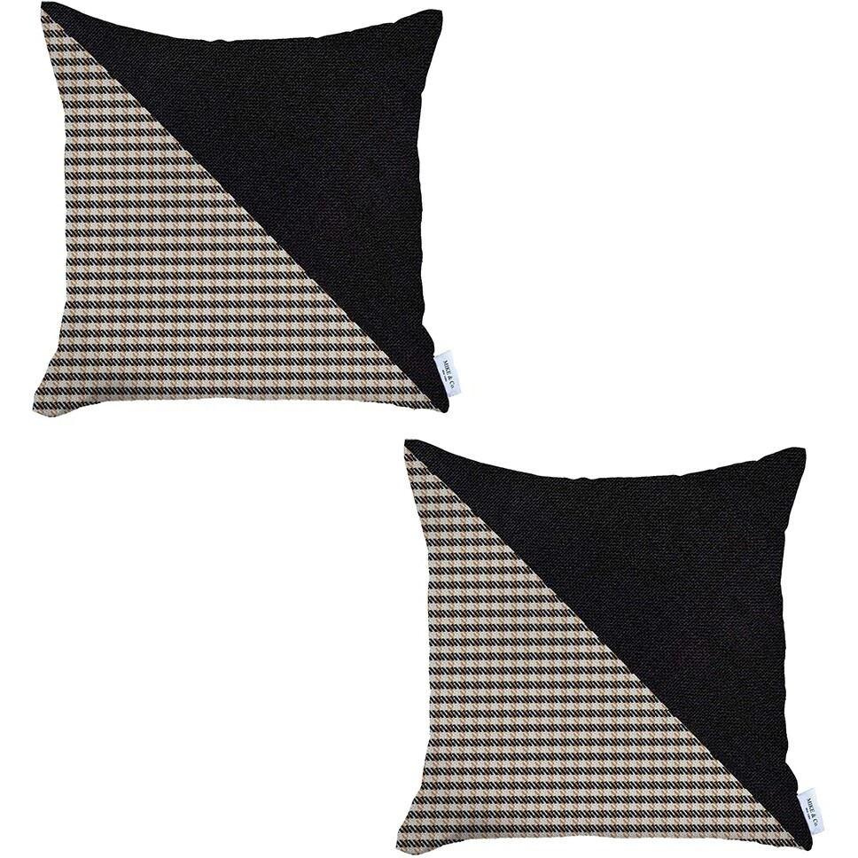 Set Of 2 Brown Houndstooth Pillow Covers