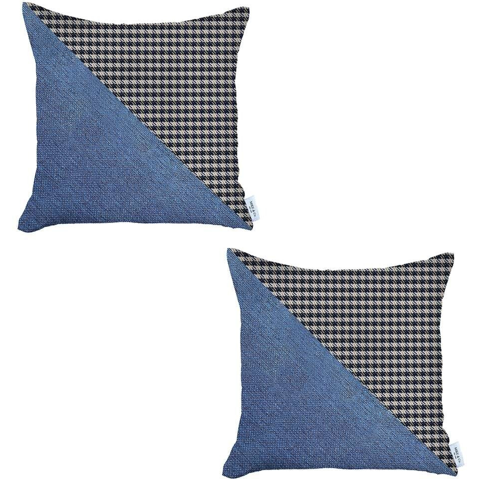 Set Of 2 Blue Houndstooth Pillow Covers