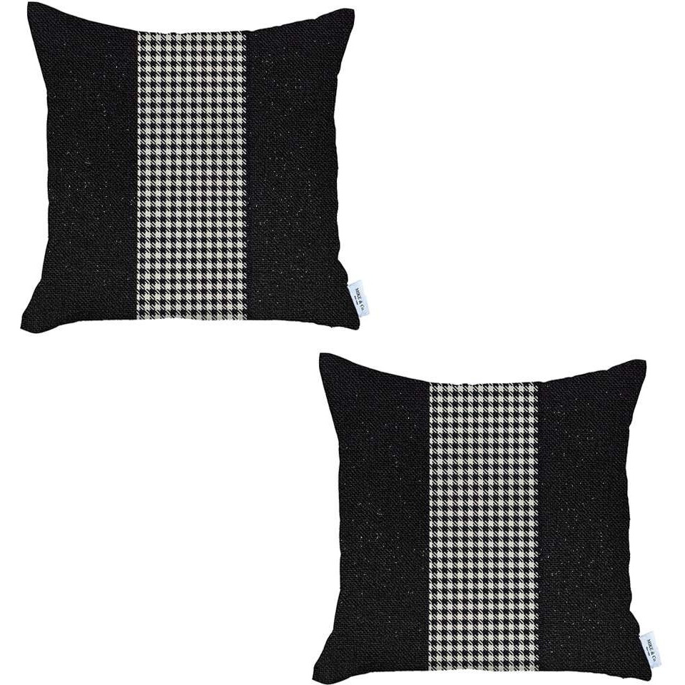 Set Of 2 Black And White Houndstooth Pillow Covers
