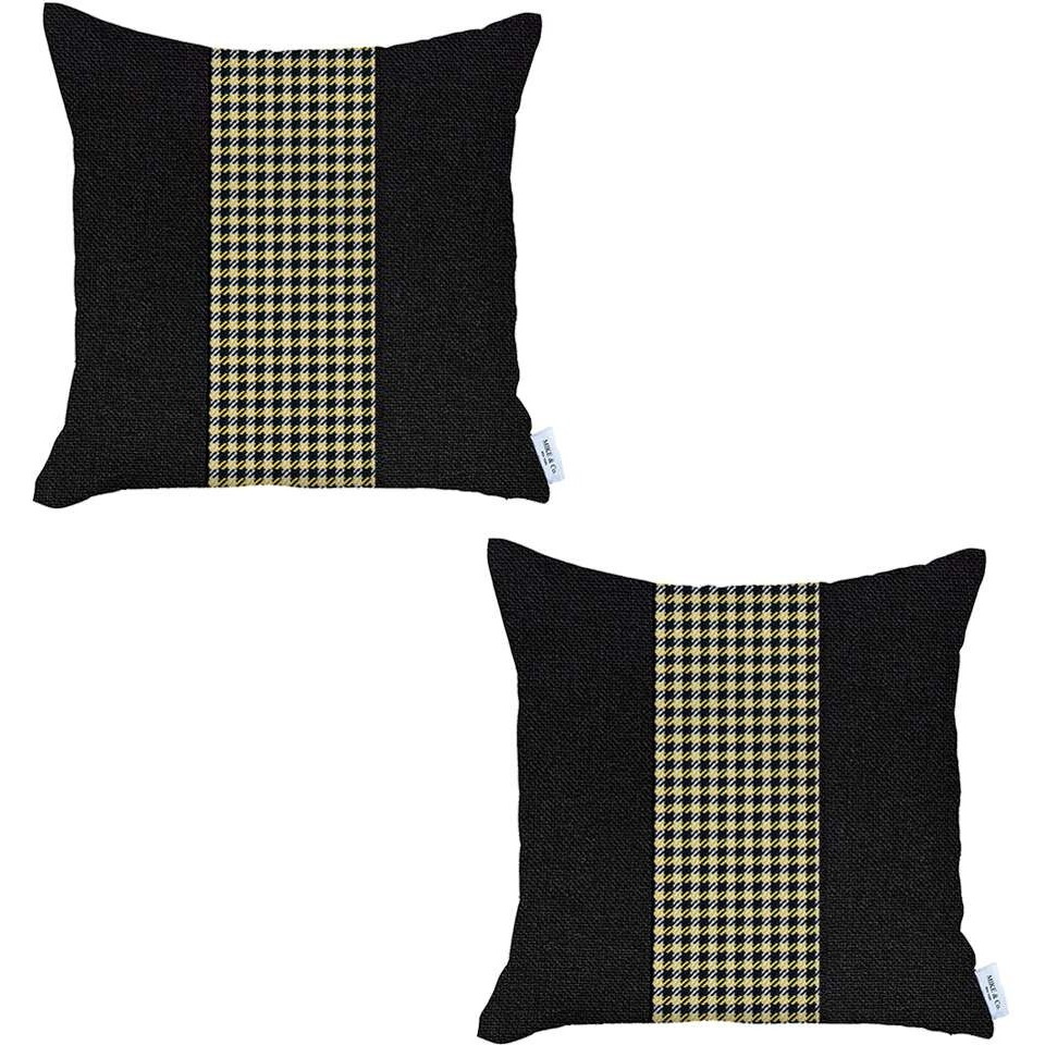 Set Of 2 Black And Yellow Houndstooth Pillow Covers