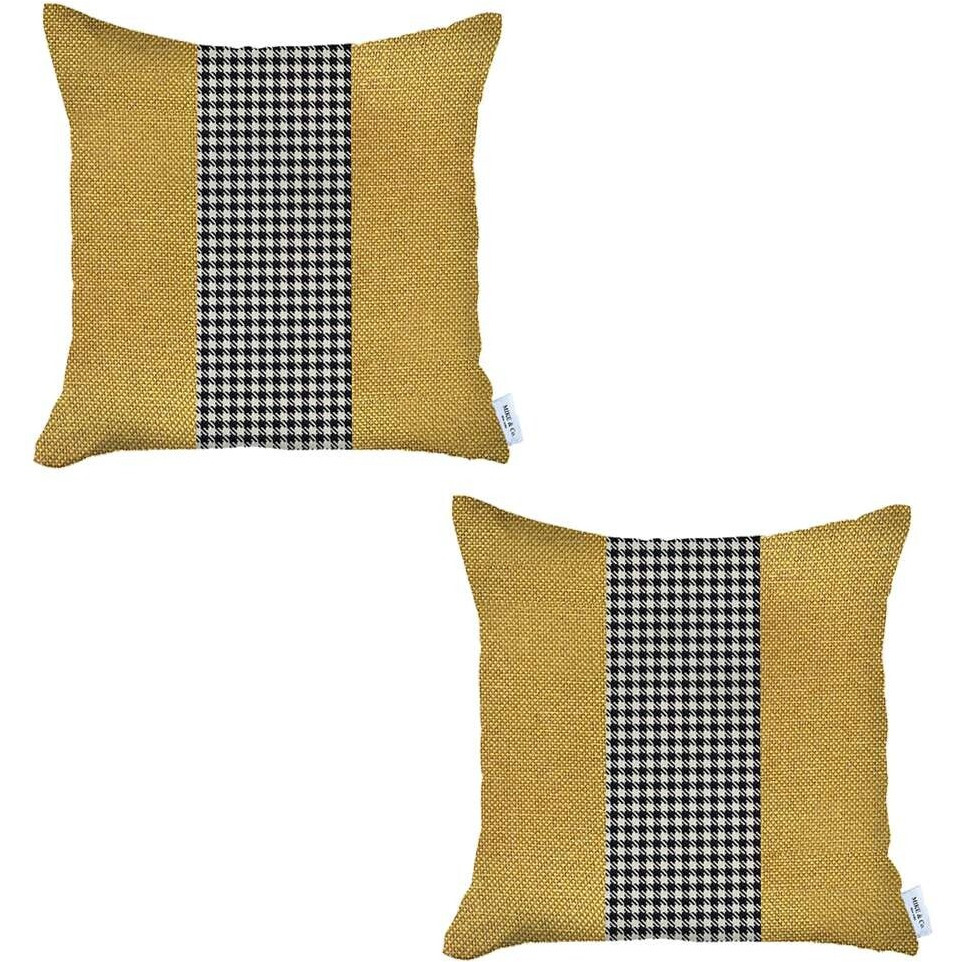 Set Of 2 Yellow And Black Houndstooth Pillow Covers