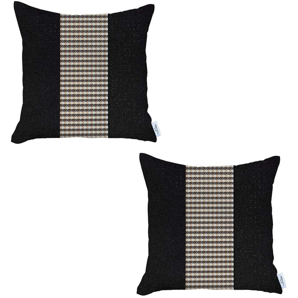 Set Of 2 Black And Tan Houndstooth Pillow Covers