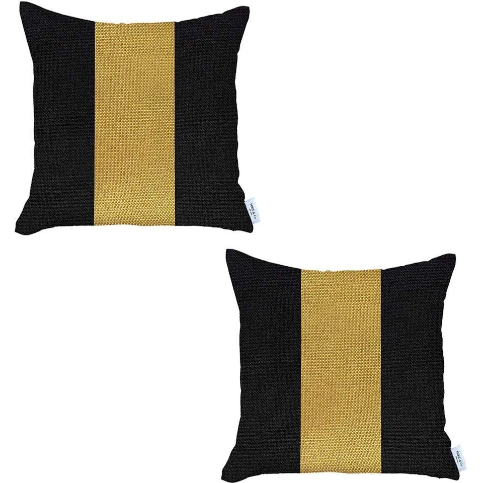 Set Of 2 Black And Yellow Center Pillow Covers
