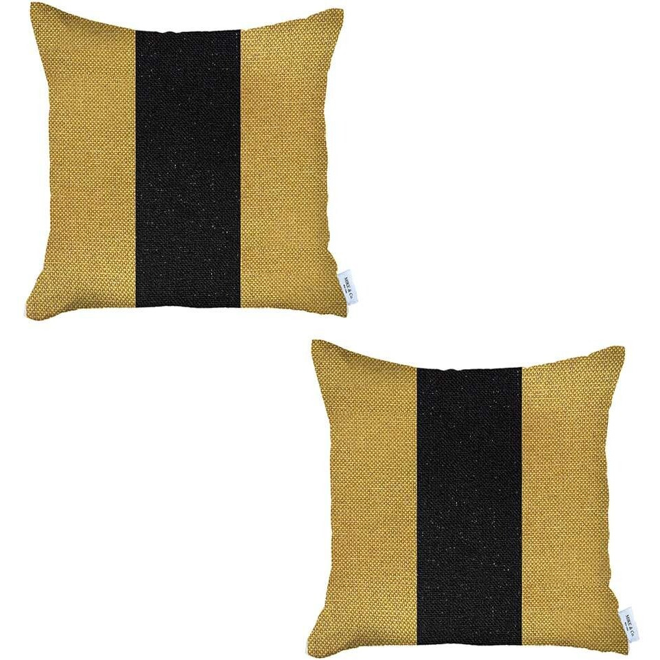 Set Of 2 Yellow And Black Center Pillow Covers