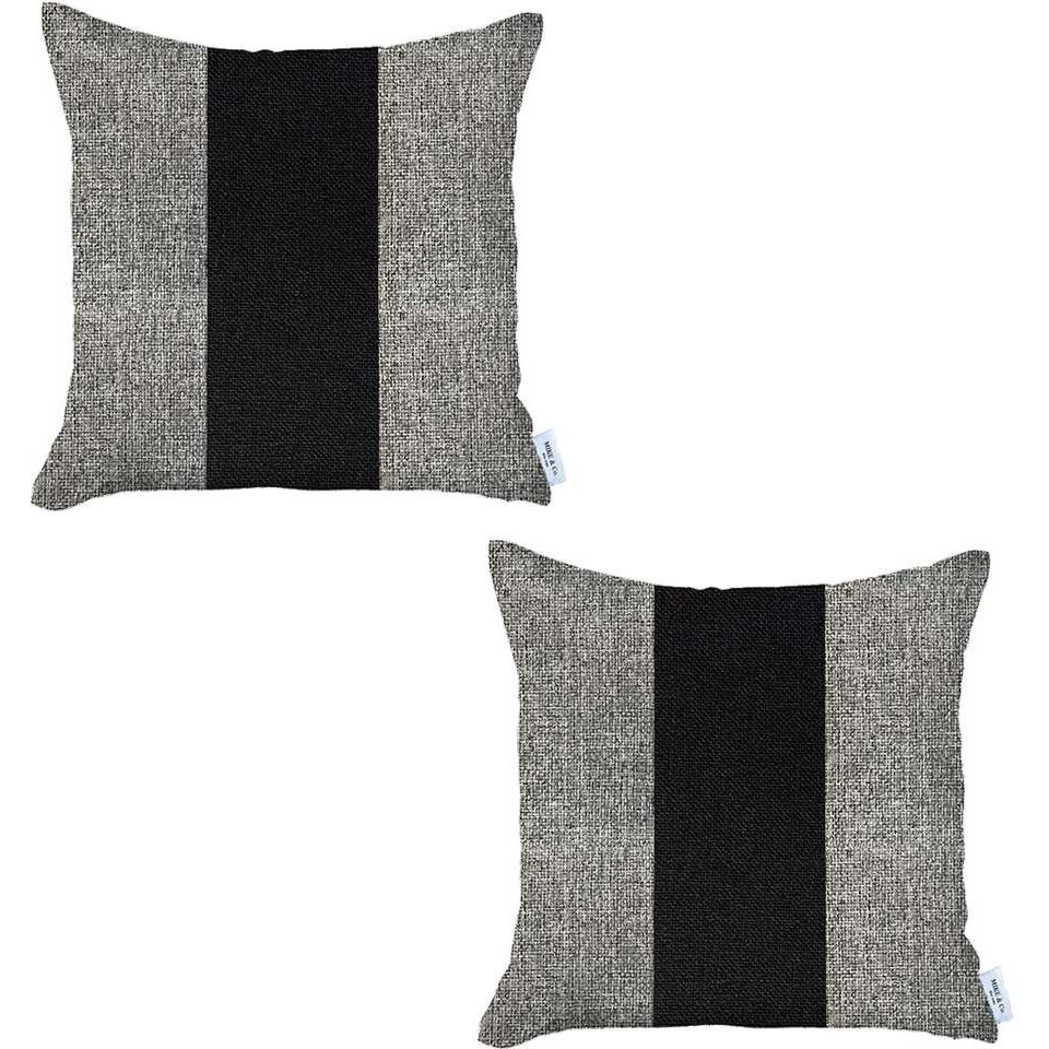 Set Of 2 Gray And Black Center Pillow Covers