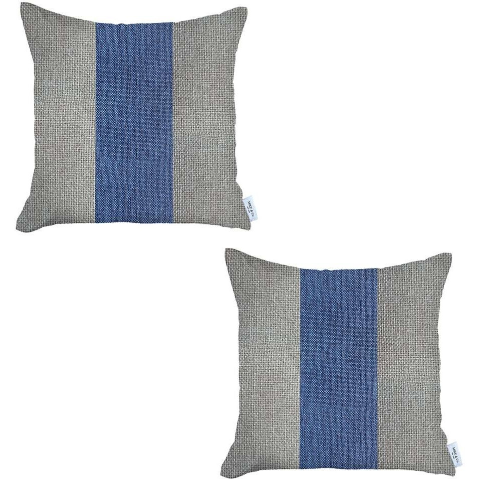 Set Of 2 Ivory And Blue Center Pillow Covers