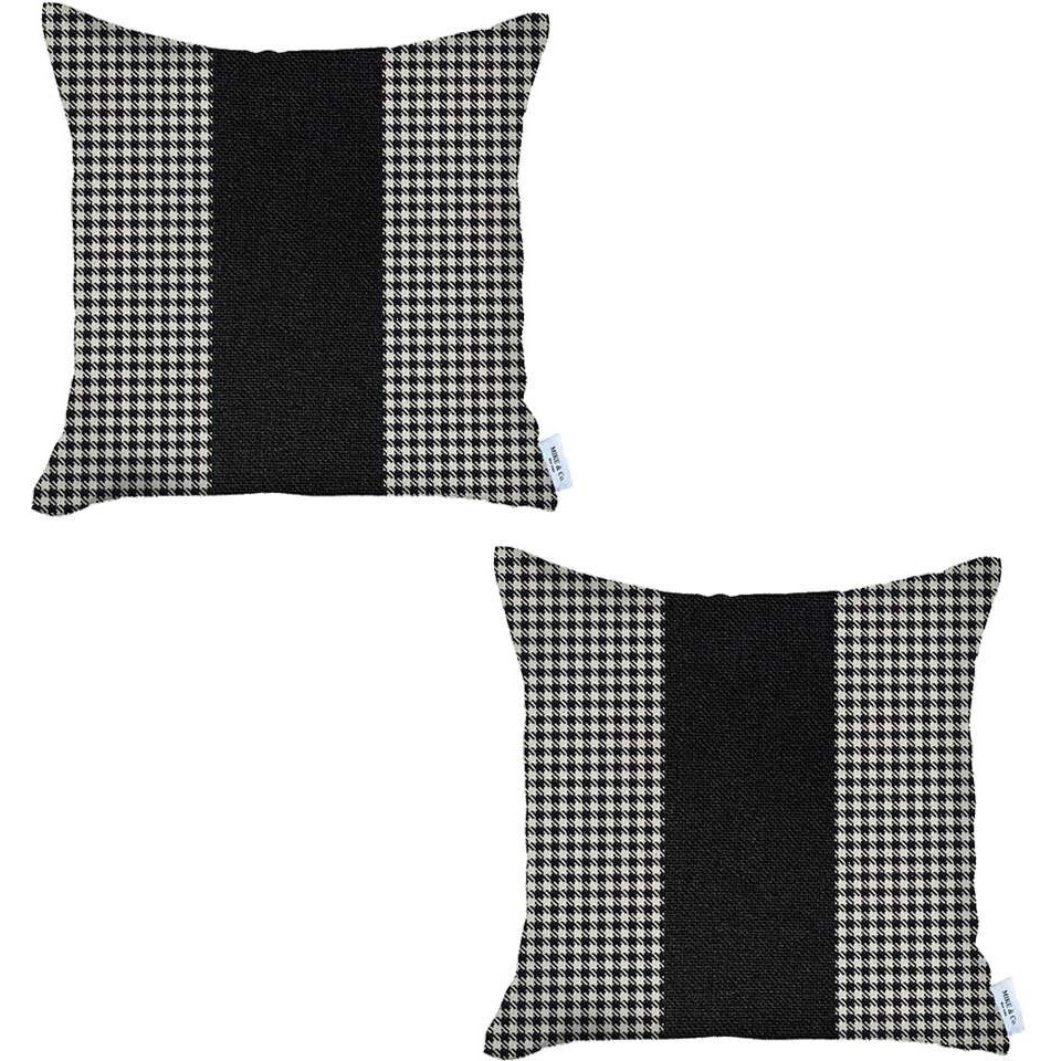 Set Of 2 Black Houndstooth Pillow Covers