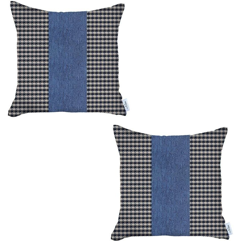 Set Of 2 Blue Houndstooth Pillow Covers
