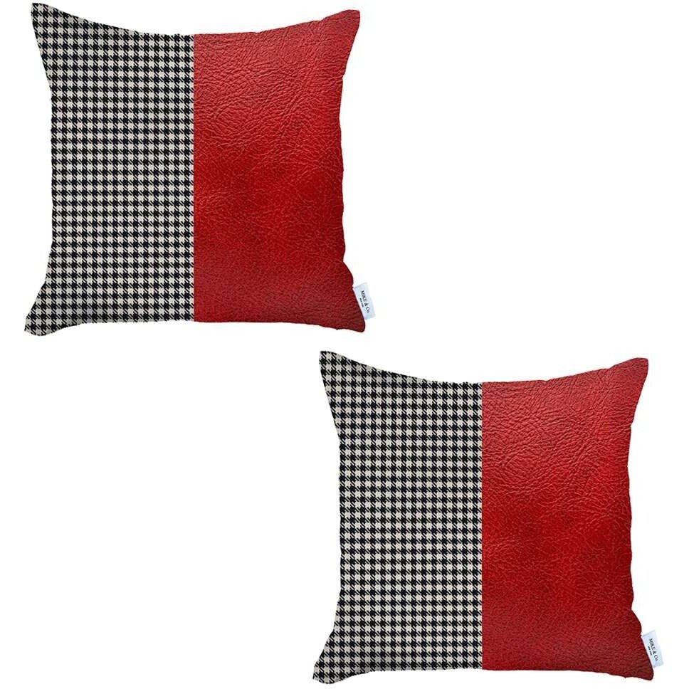 Set Of 2 Red Faux Leather Pillow Covers