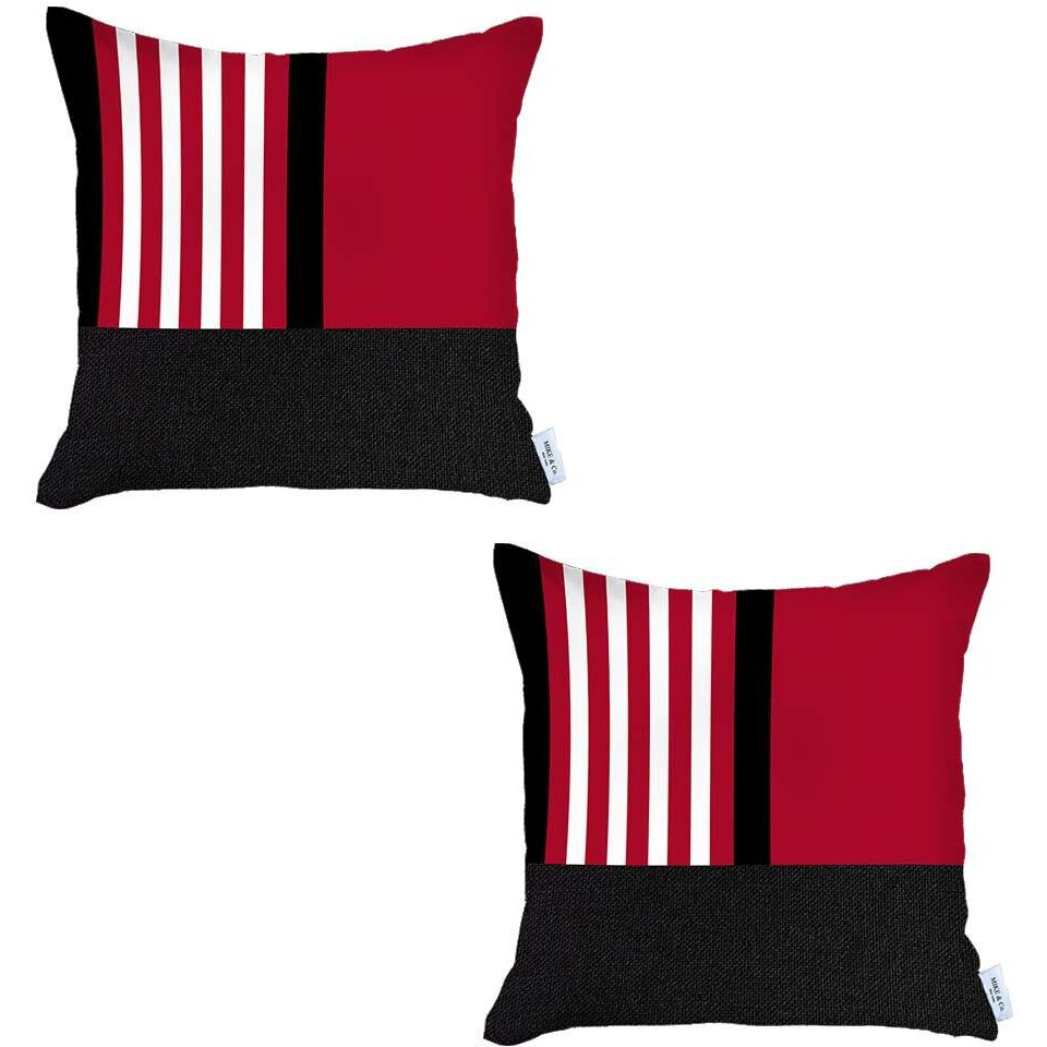Set Of 2 Red And Black Printed Pillow Covers