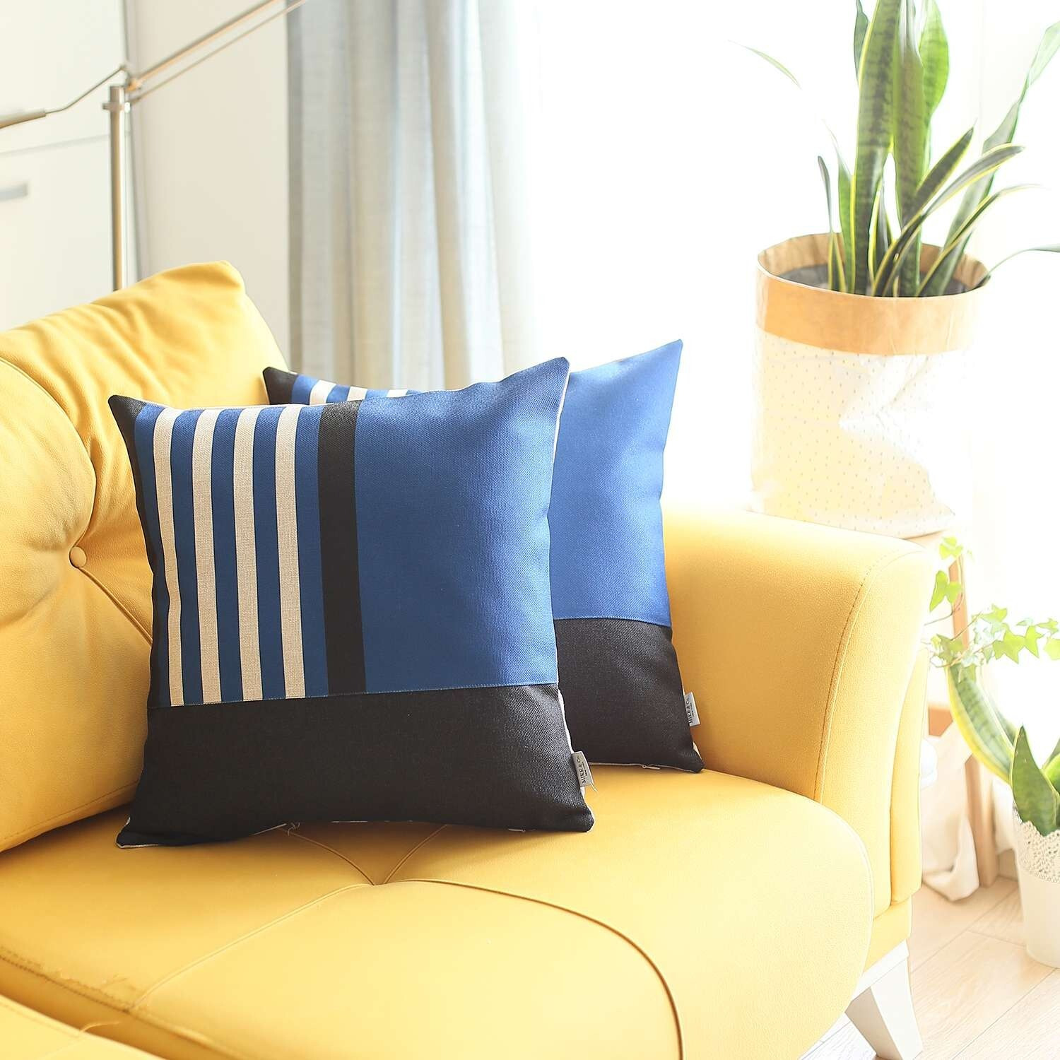 Set Of 2 Blue And Black Printed Pillow Covers