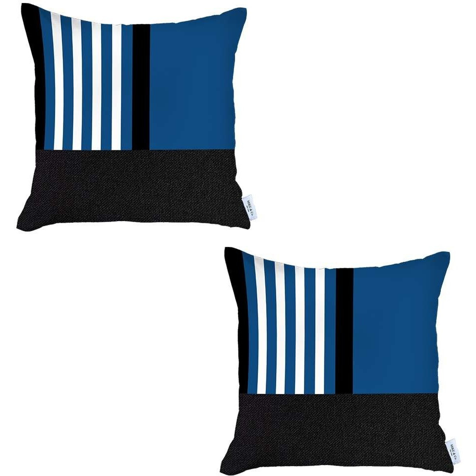 Set Of 2 Blue And Black Printed Pillow Covers