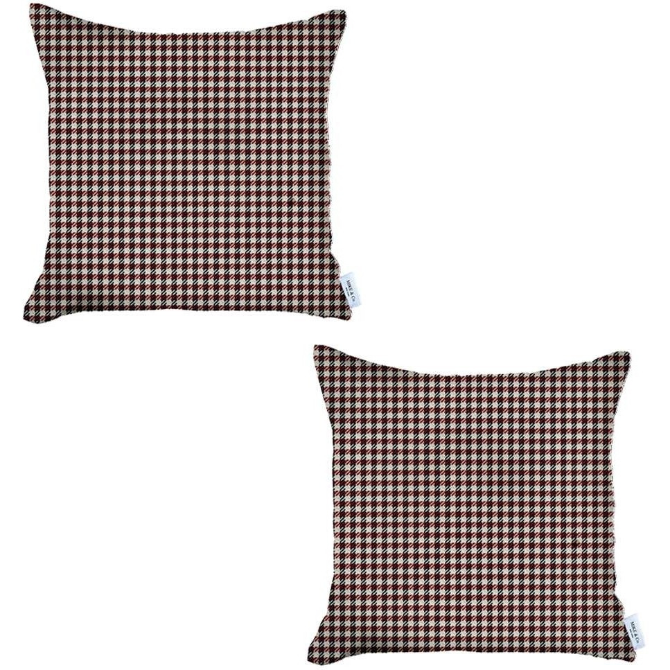 Set Of 2 Red Houndstooth Pillow Covers
