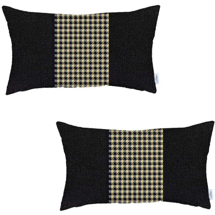 Set Of 2 Yellow Mid Houndstooth Lumbar Pillow Covers