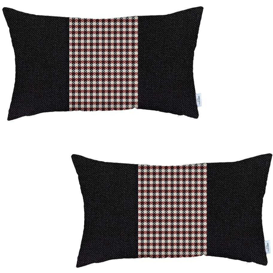 Set Of 2 Red Mid Houndstooth Lumbar Pillow Covers