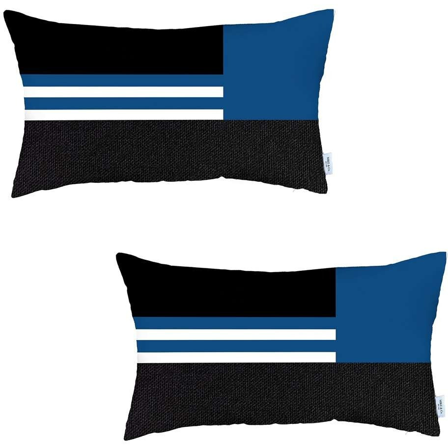 Set Of 2 Blue Geometric Lumbar Pillow Covers