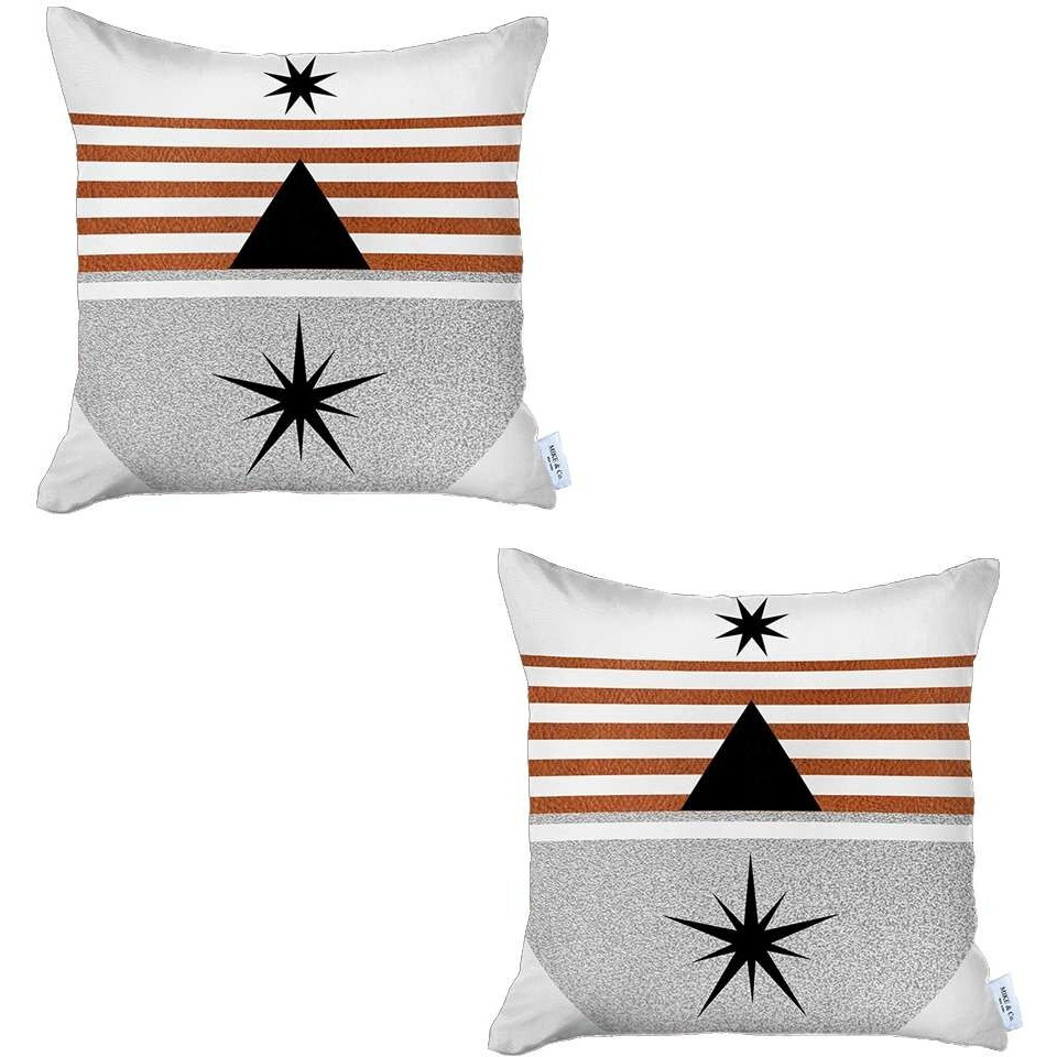 Set Of 2 Orange And Ivory Striped Pillow Covers