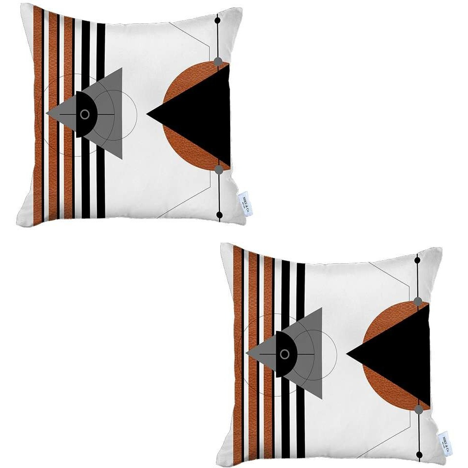 Set Of 2 Orange And Ivory Boho Chic Pillow Covers