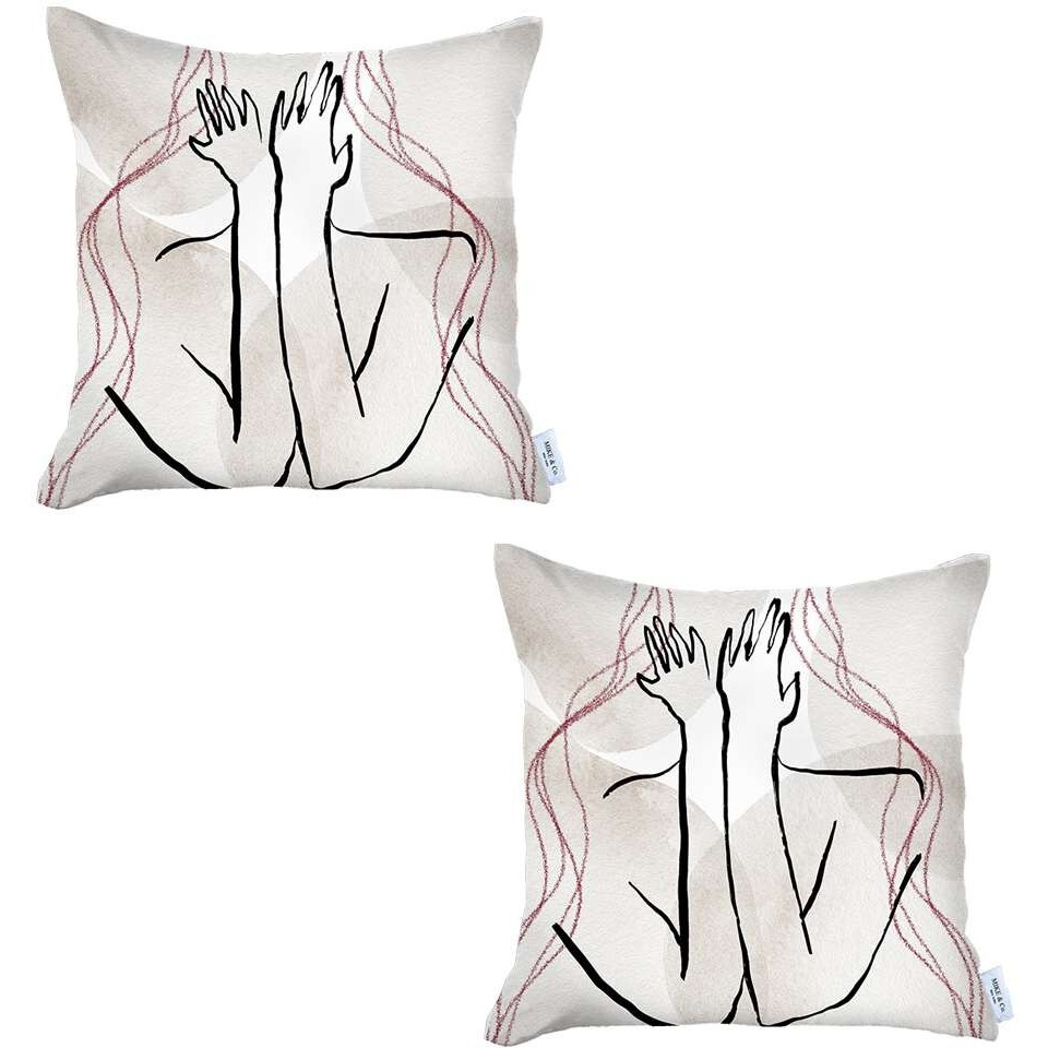 Set Of 2 White Boho Chic Printed Pillow Covers