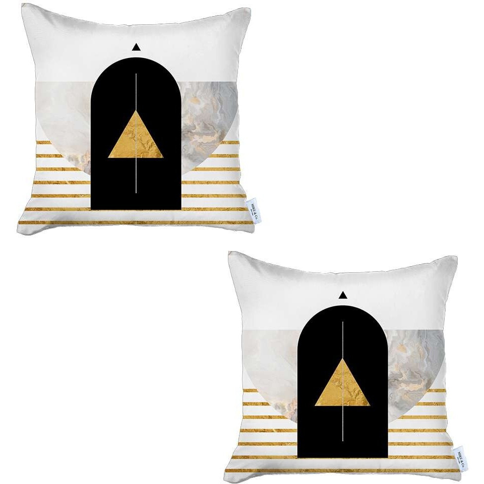 Set Of 2 Yellow Geometric Printed Pillow Covers