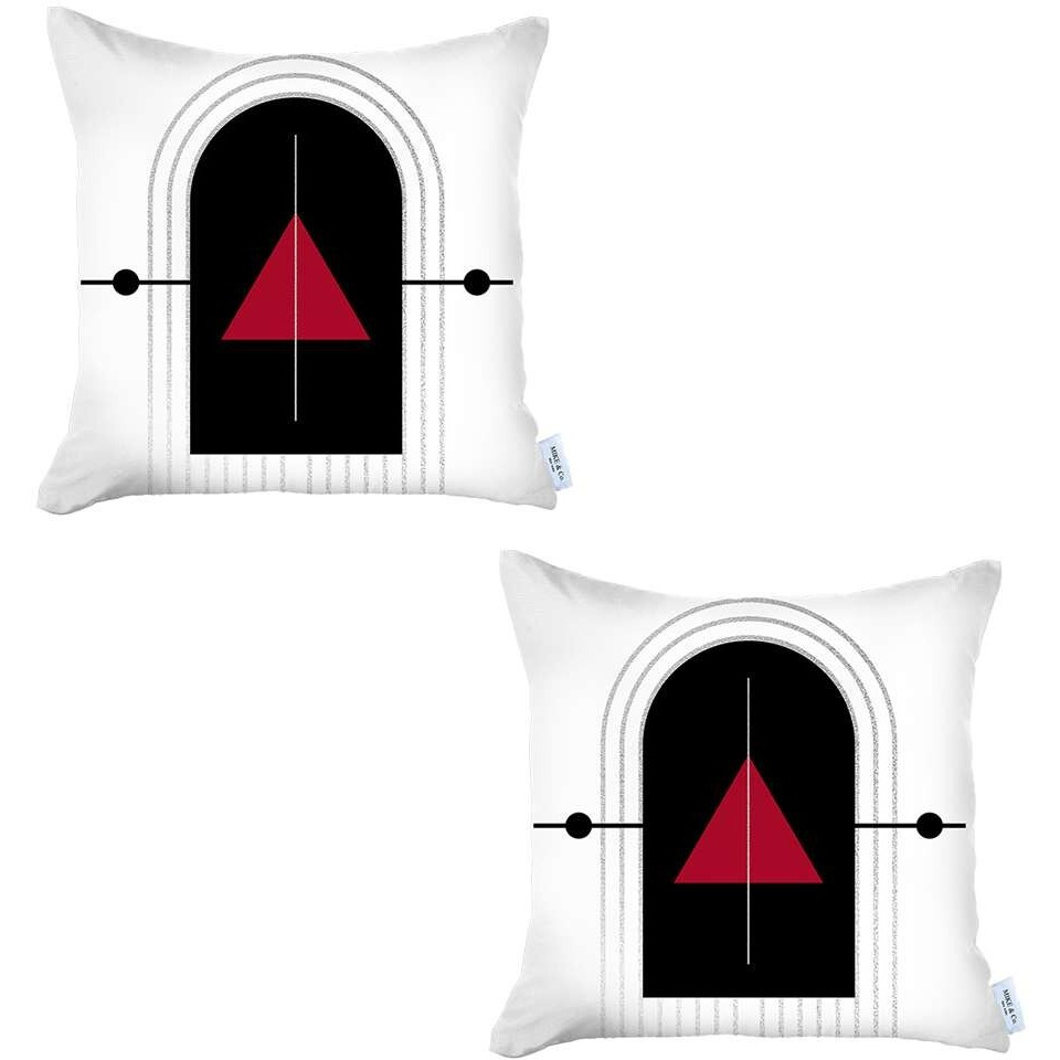 Set Of 2 Red Geometric Printed Pillow Covers