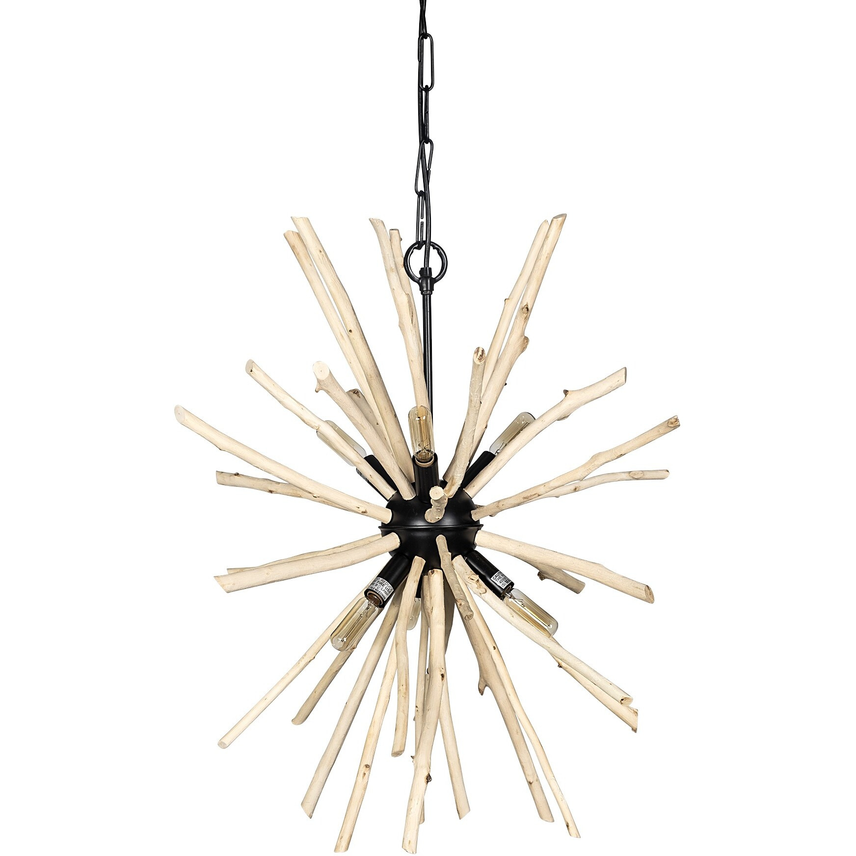 Wood And Metal Starburst Six Bulb Hanging Light