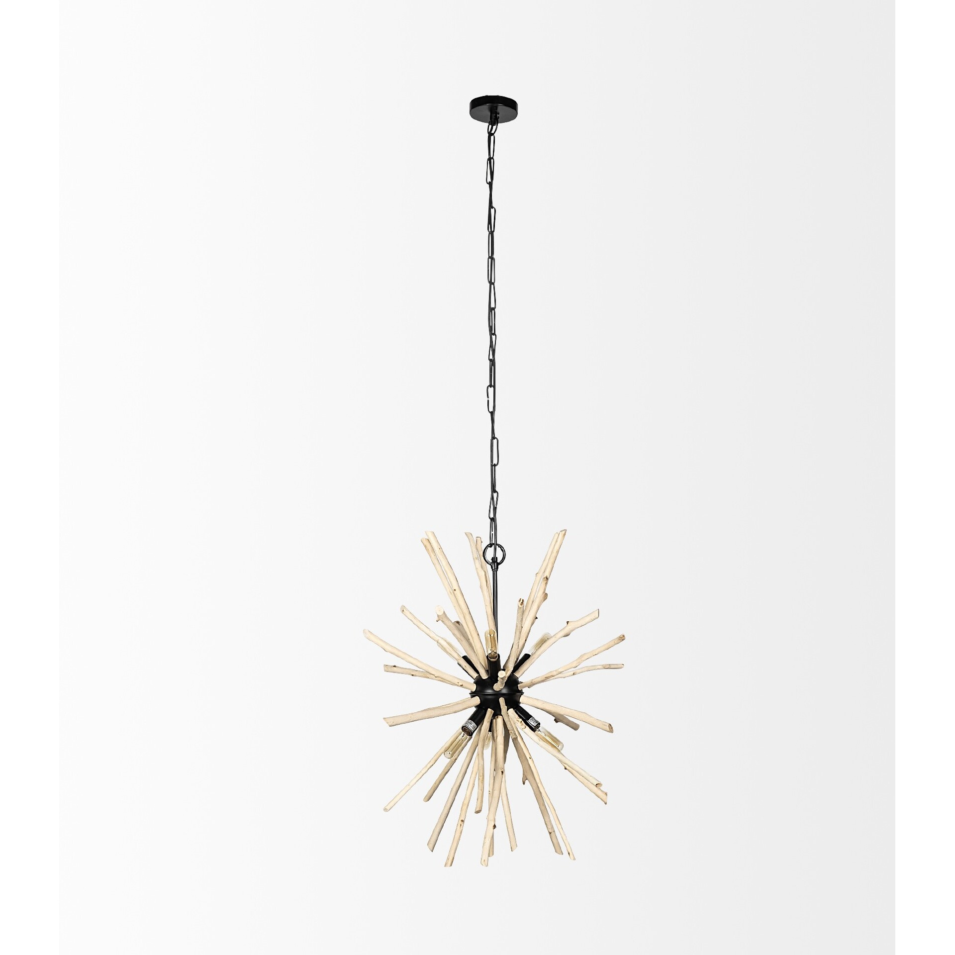 Wood And Metal Starburst Six Bulb Hanging Light