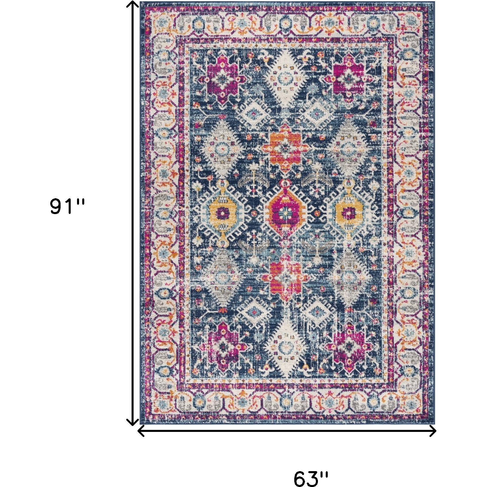 5 X 8 Navy Traditional Decorative Area Rug
