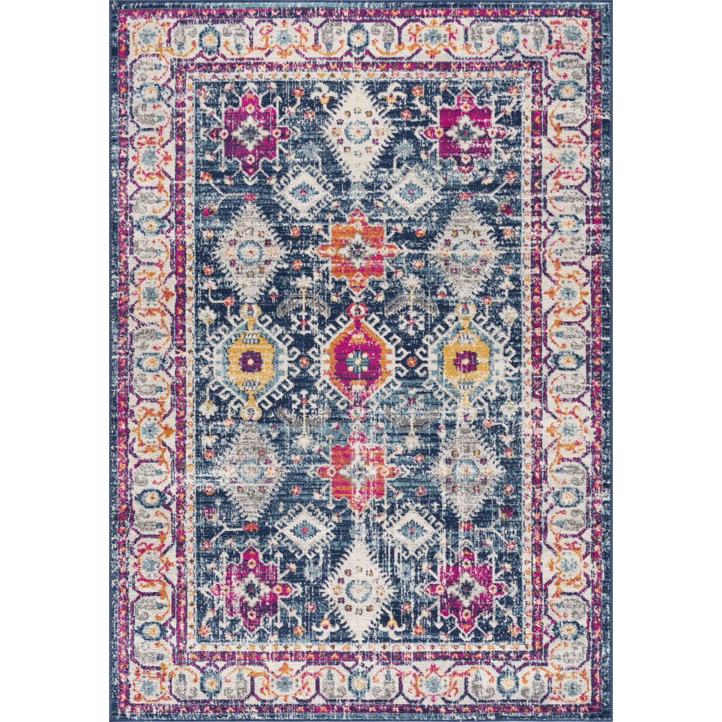 7 X 10 Navy Traditional Decorative Area Rug