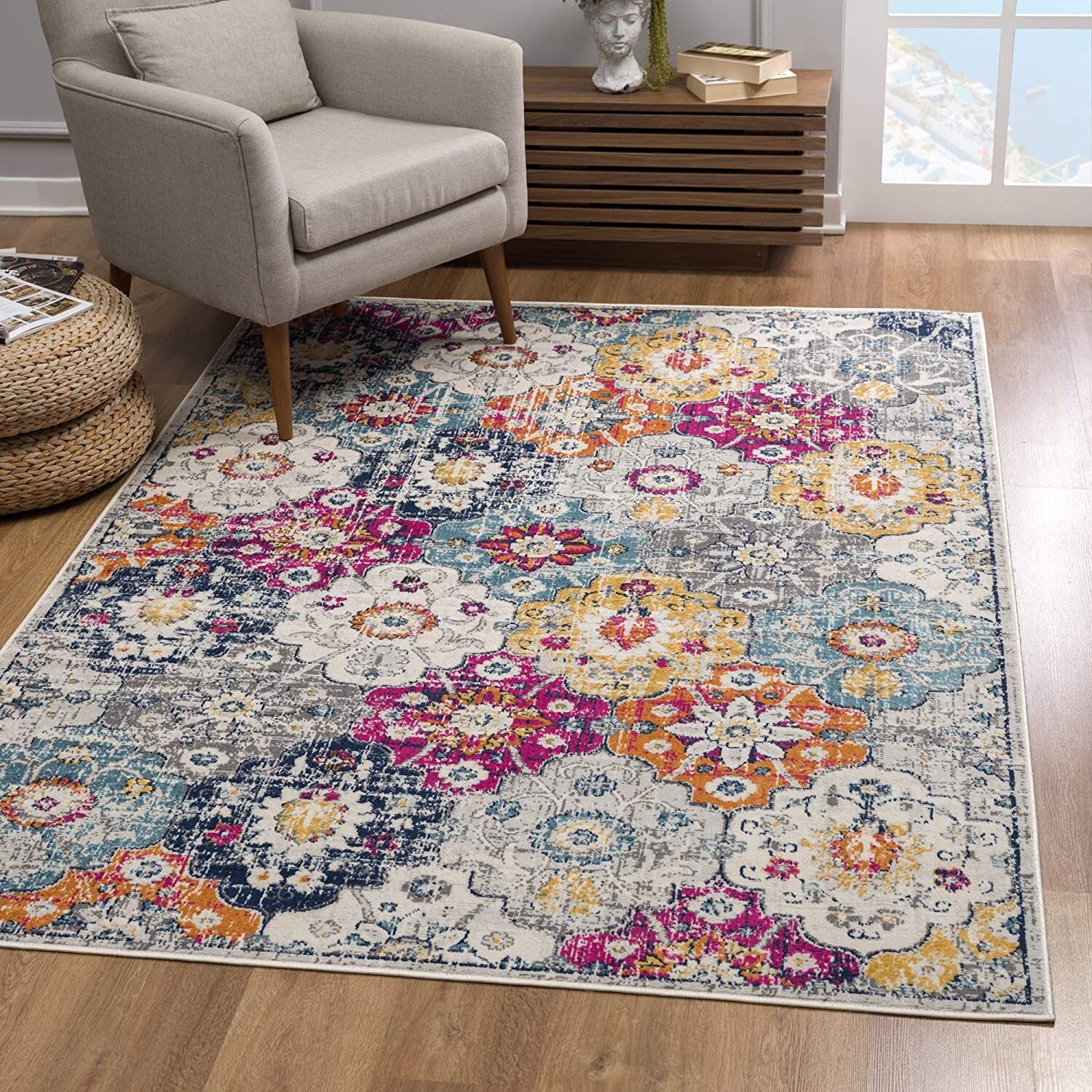 2 X 13 Rust Distressed Floral Runner Rug