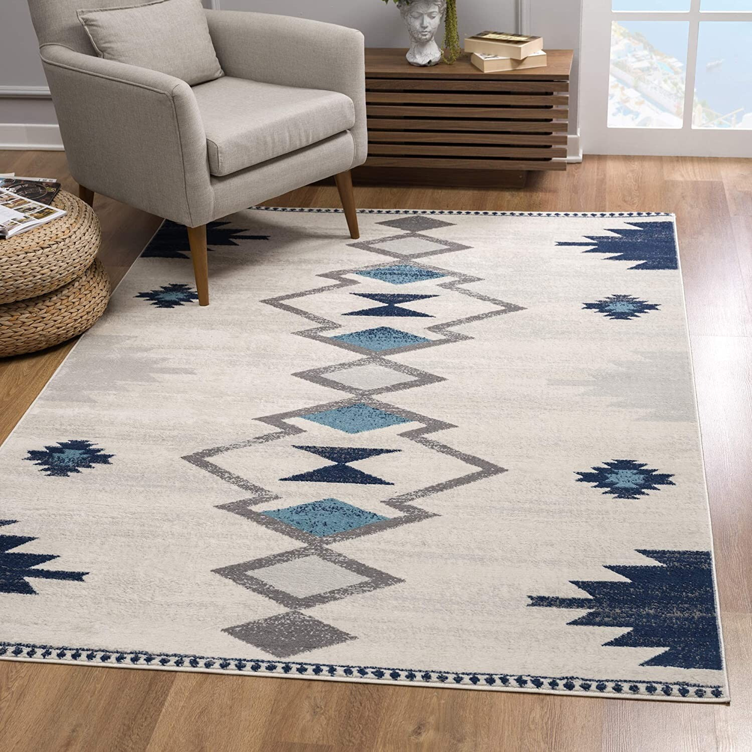 2 X 4 Navy And Ivory Tribal Pattern Area Rug