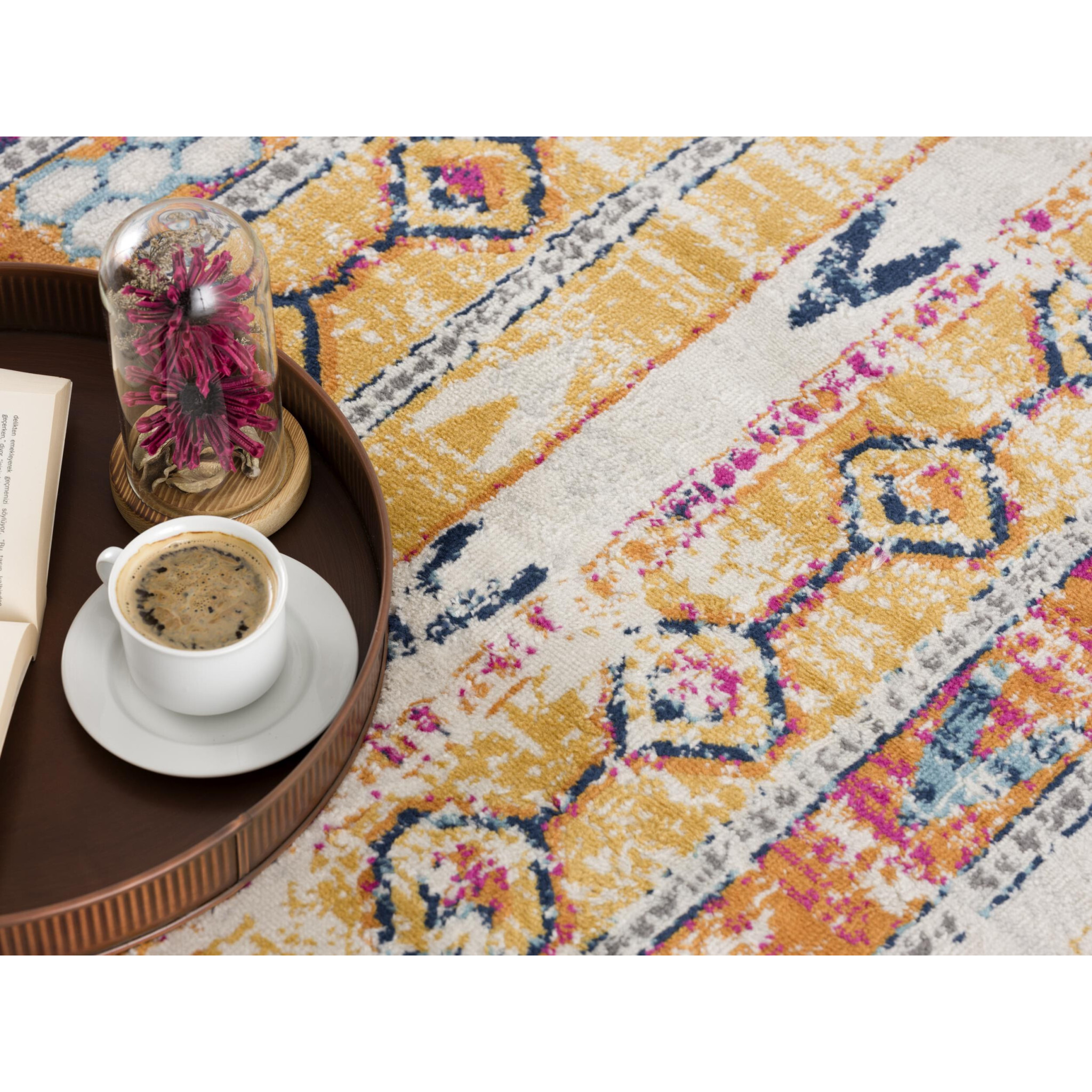 8 X 11 Gold And Ivory Distressed Tribal Area Rug