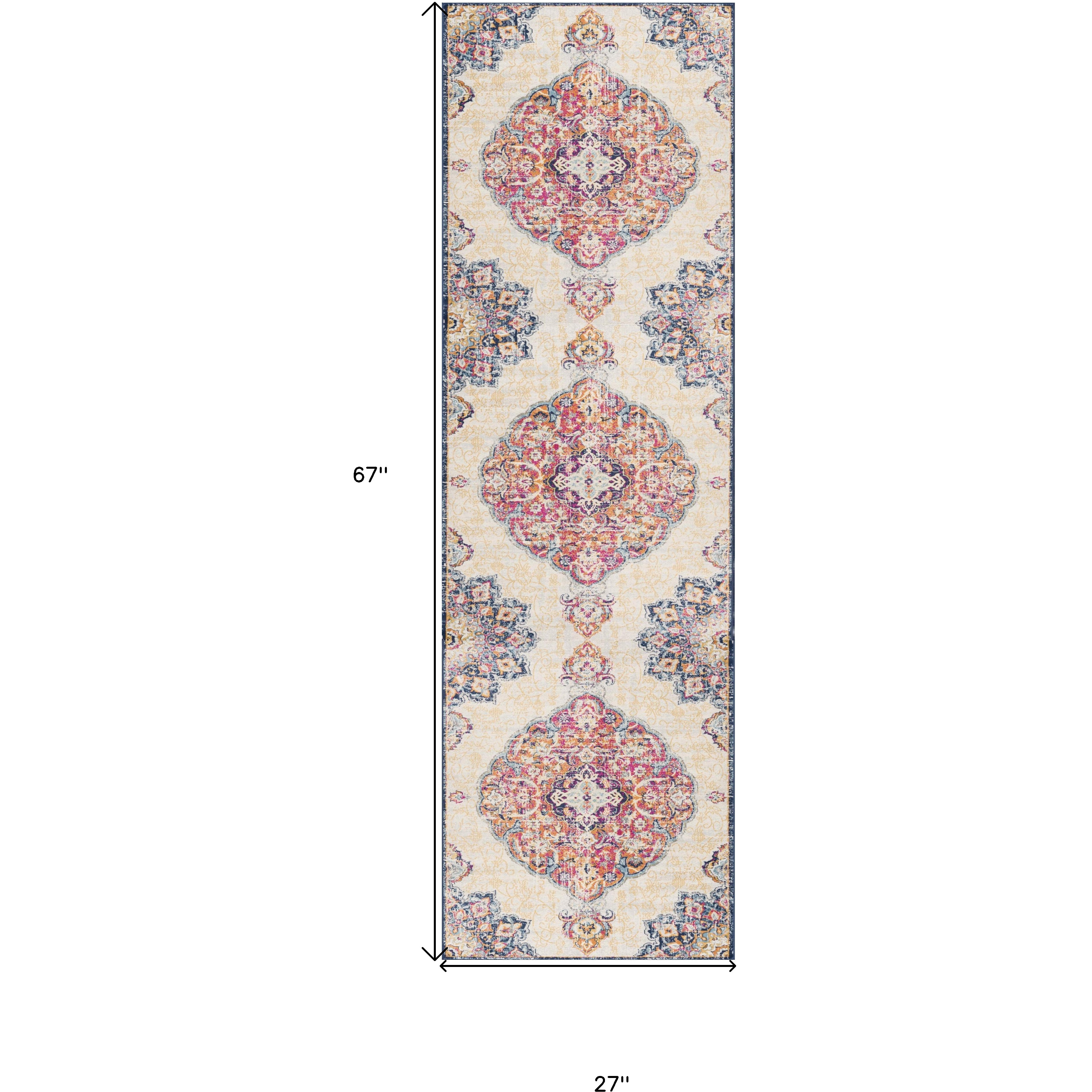 2 X 6 Cream Decorative Medallion Area Rug