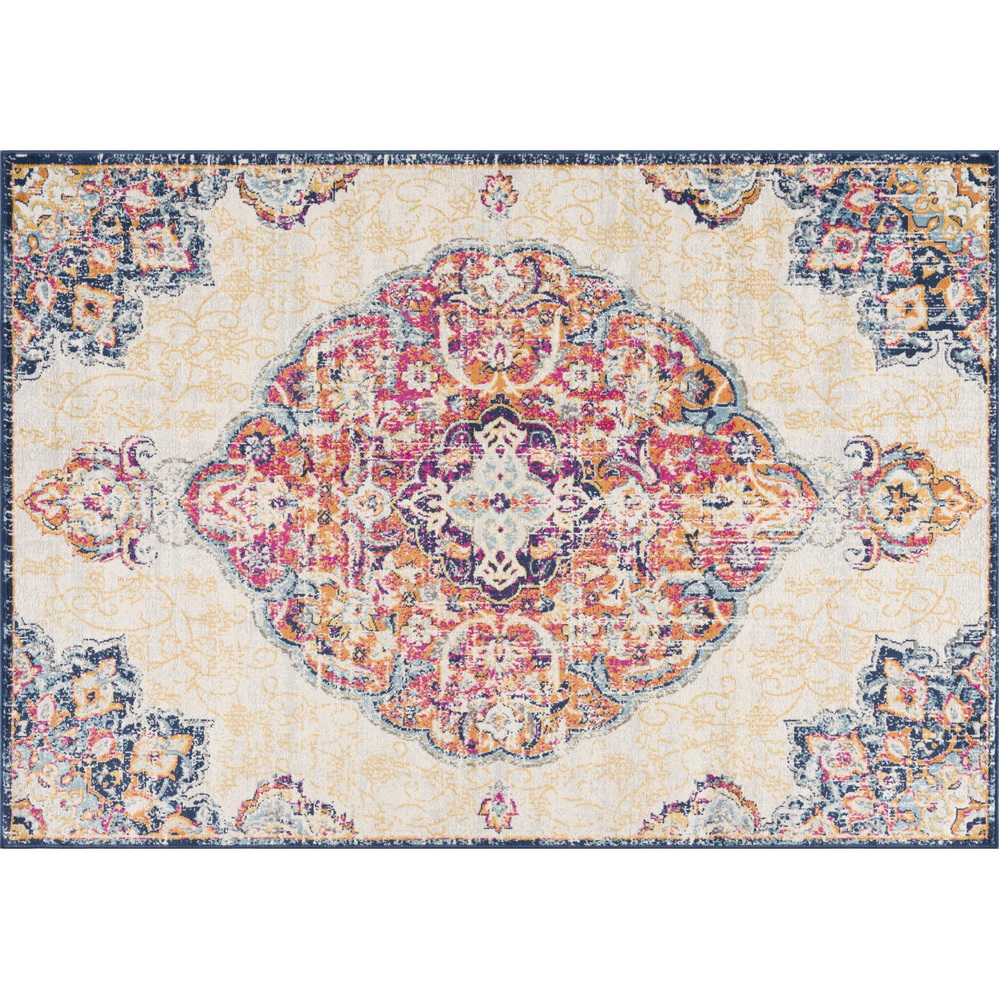 4 X 6 Cream Decorative Medallion Area Rug