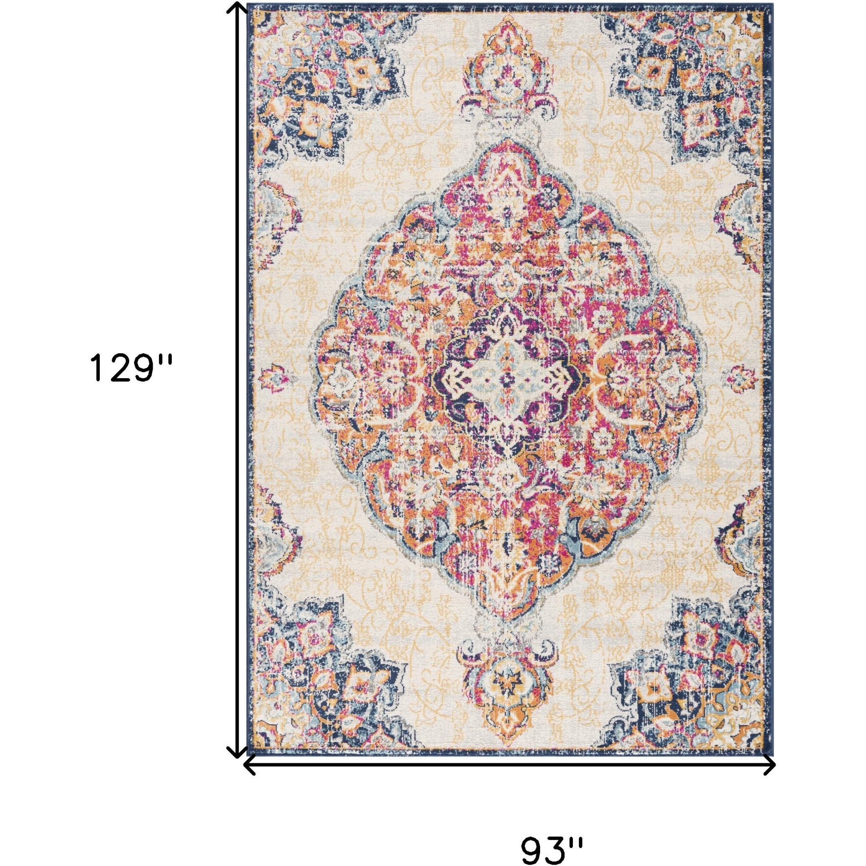 8 X 11 Cream Decorative Medallion Area Rug