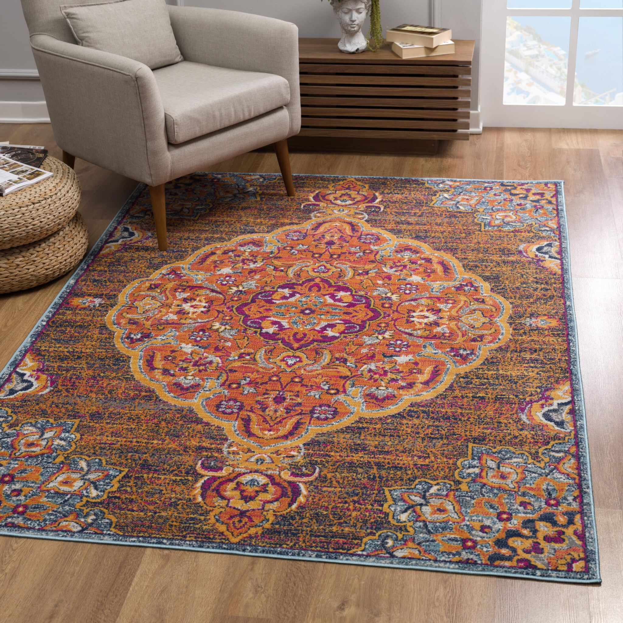 7 X 10 Rustic Orange Medallion Area Rug