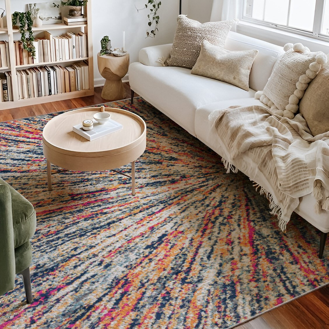 8 X 11 Cream Celestial Burst Abstract Area Rug