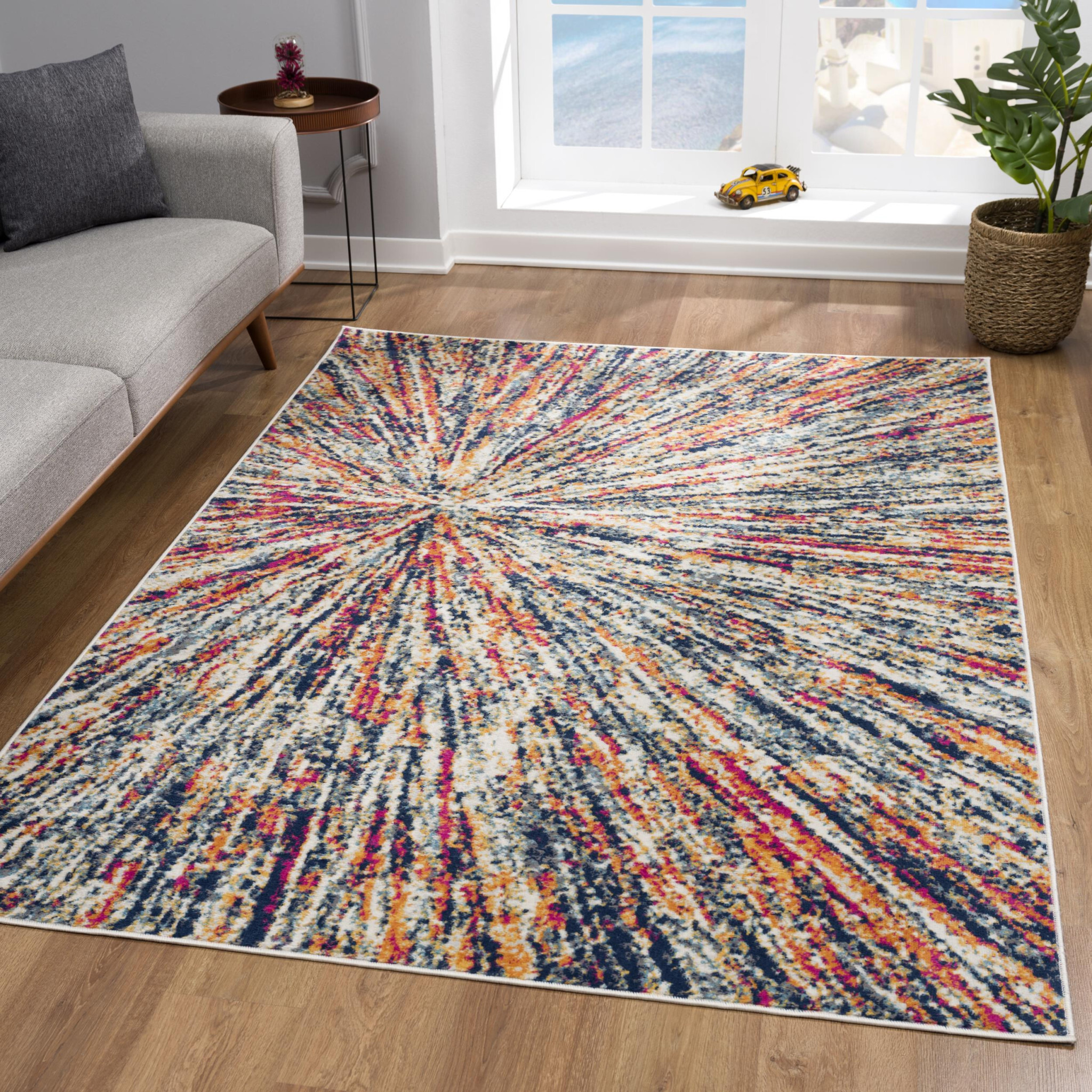 8 X 11 Cream Celestial Burst Abstract Area Rug