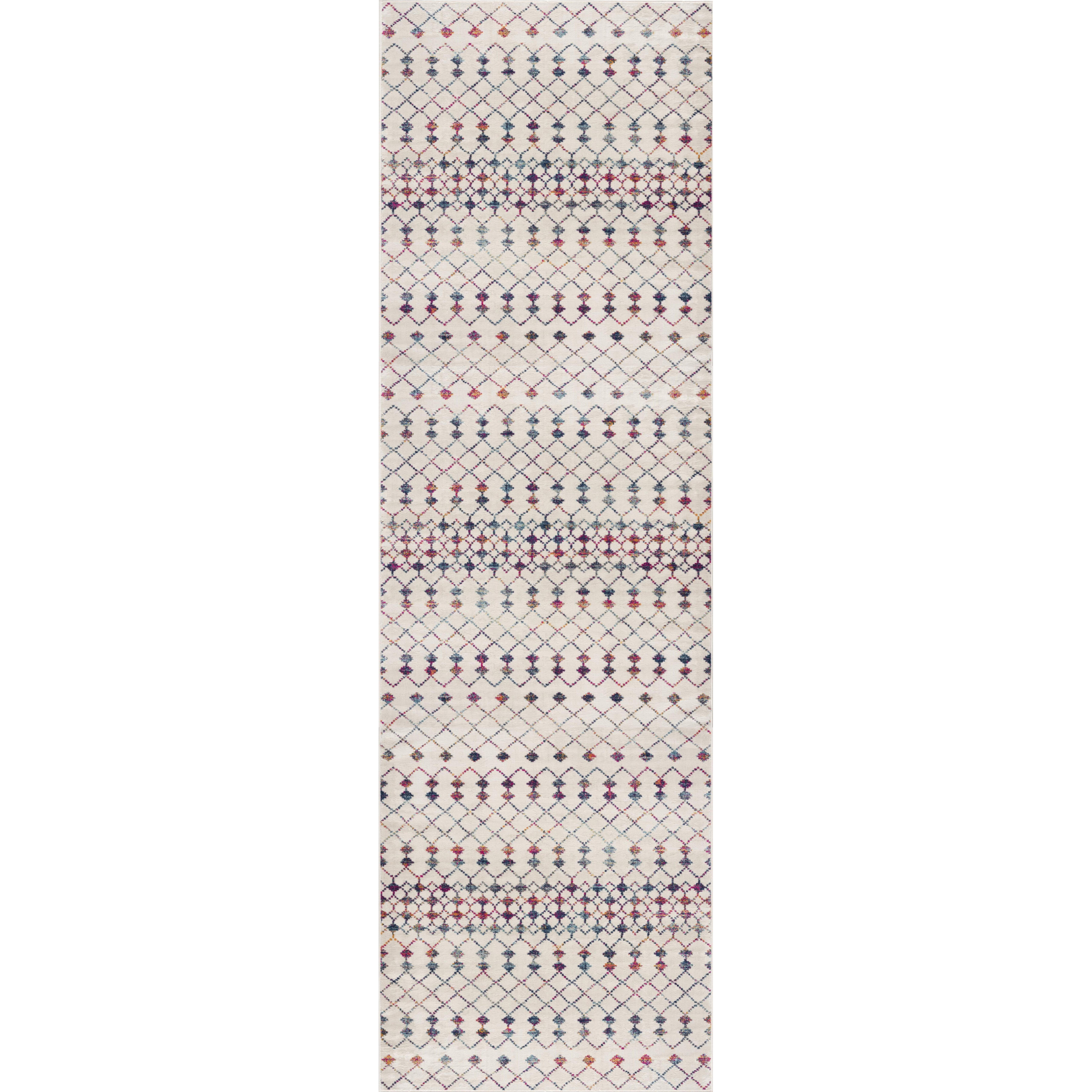 2 X 4 White Modern Geometric Grid Area Rug