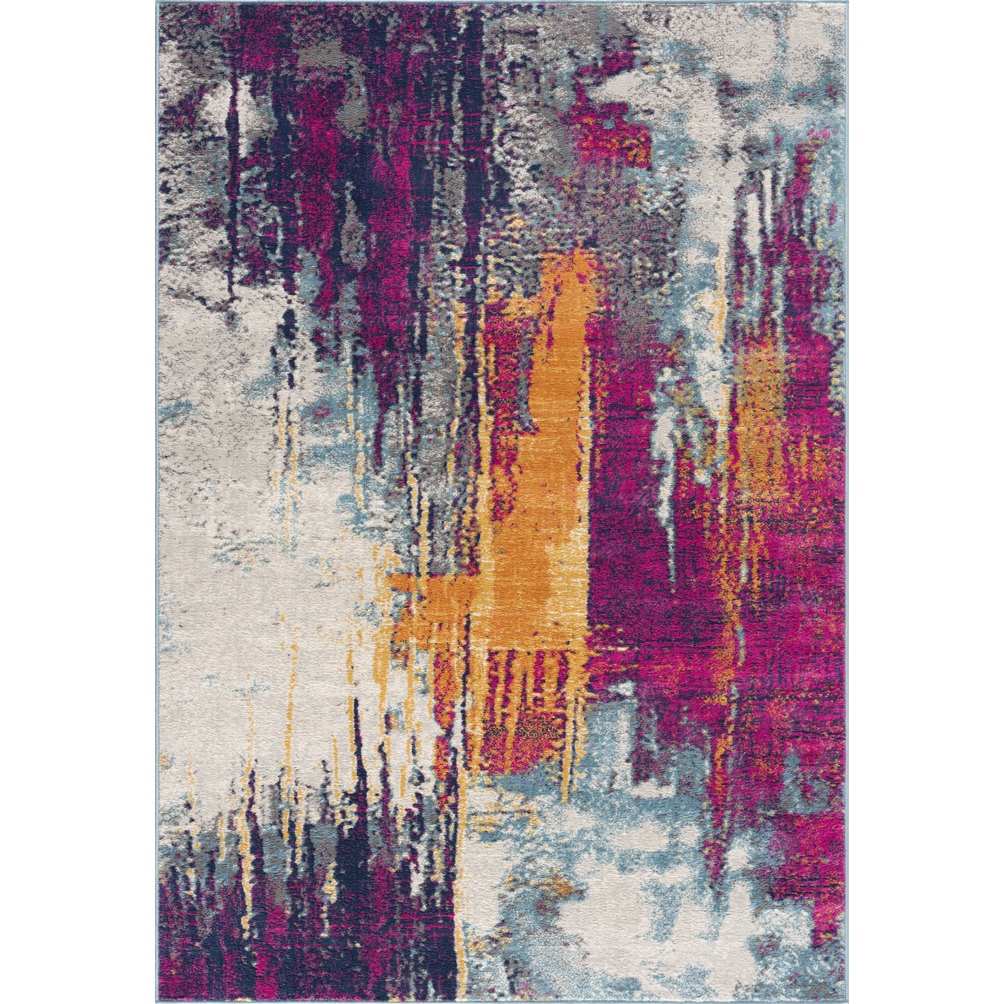 7 X 10 Gray And Magenta Abstract Area Rug