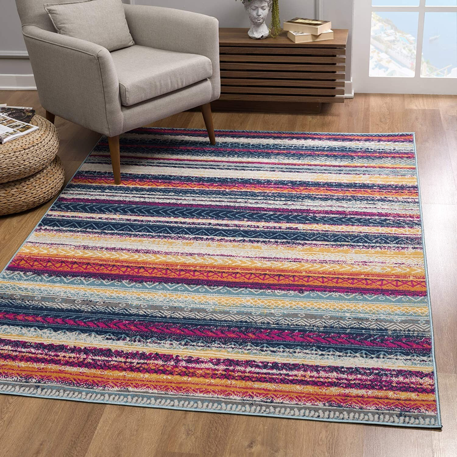 2 X 5 Multicolor Irregular Striped Area Rug