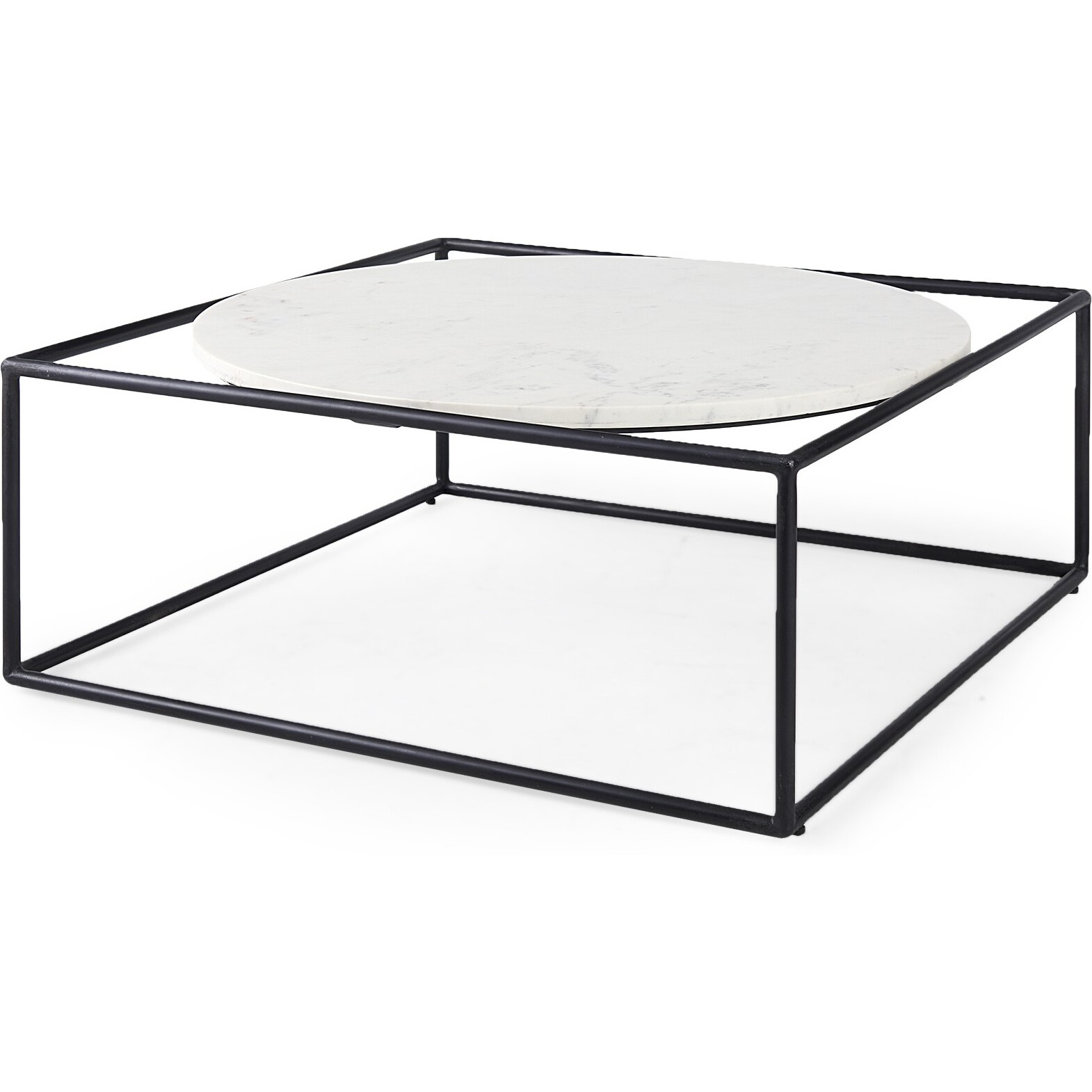 White Marble Metal Frame Round In Square Coffee Table