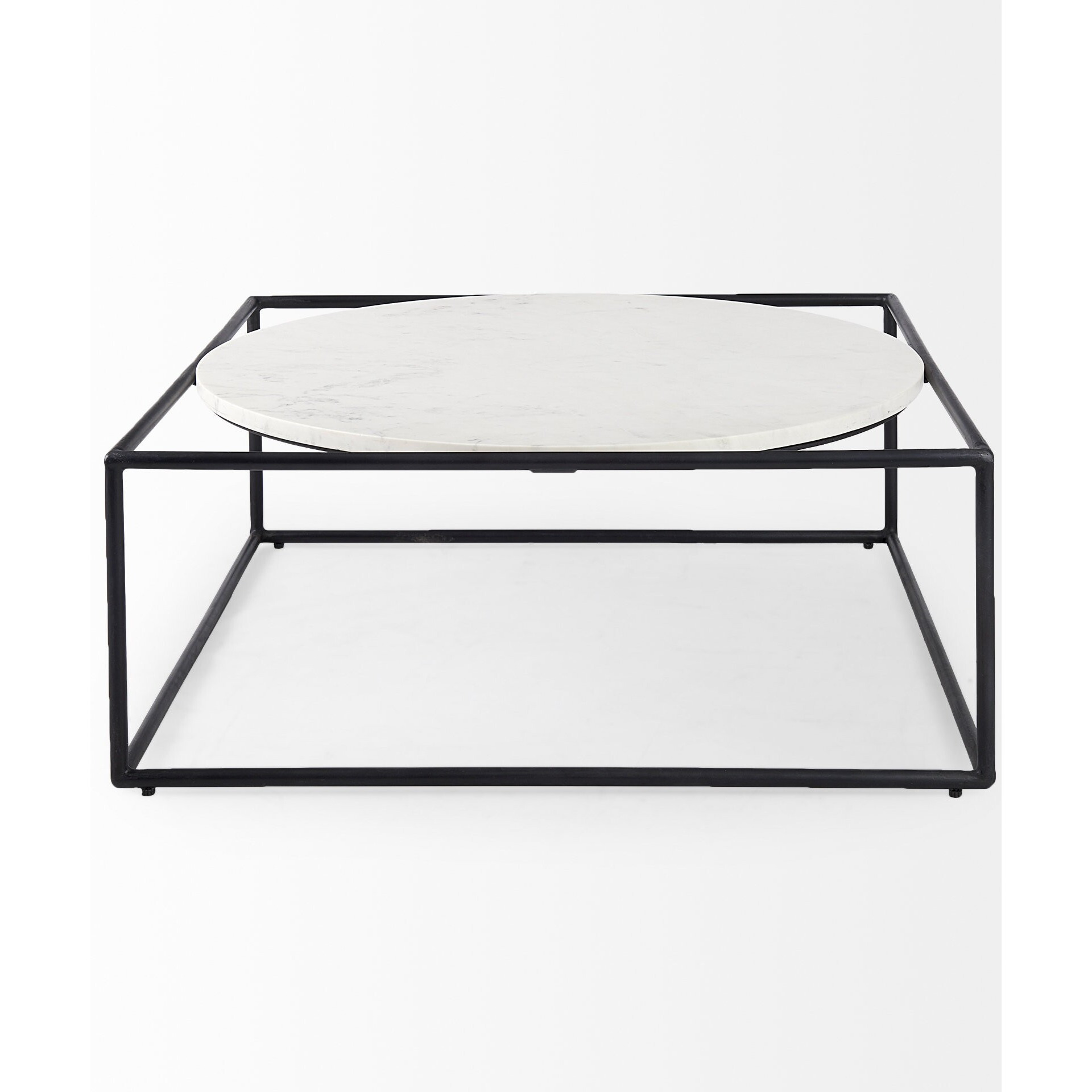 White Marble Metal Frame Round In Square Coffee Table