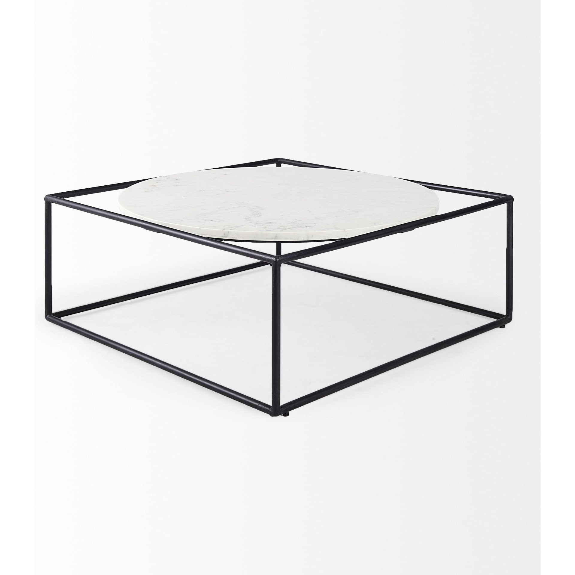 White Marble Metal Frame Round In Square Coffee Table