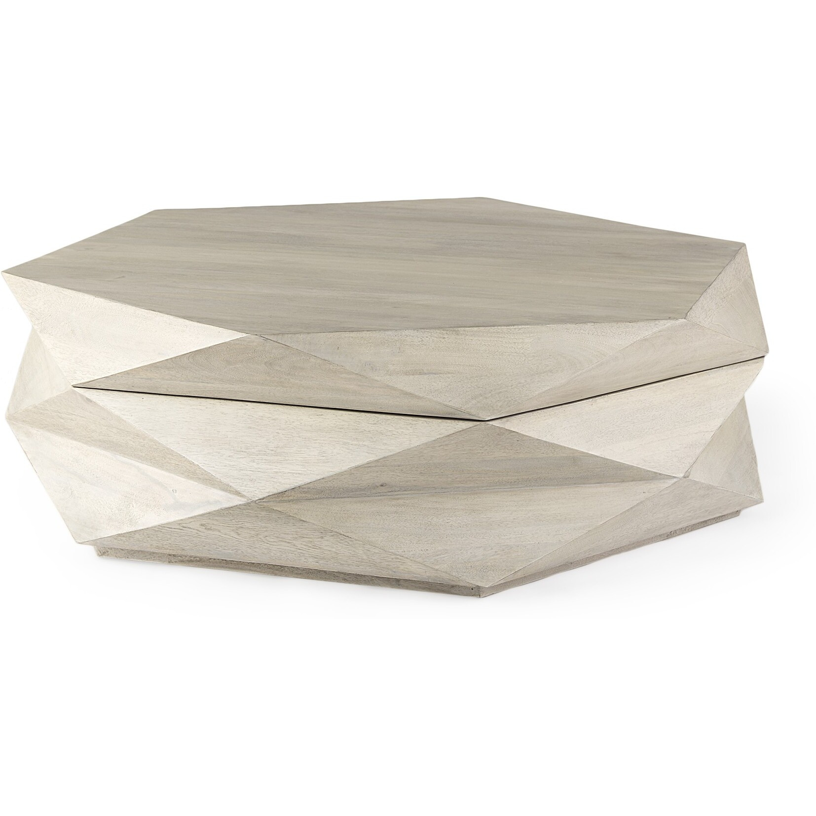 Mod Geometric Whitewash Solid Wood Coffee Table